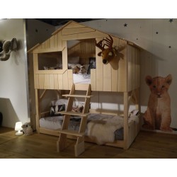 Lit enfant Cabane en bois avec escalier