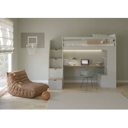 Lit Mezzanine XL avec bureau et librairie