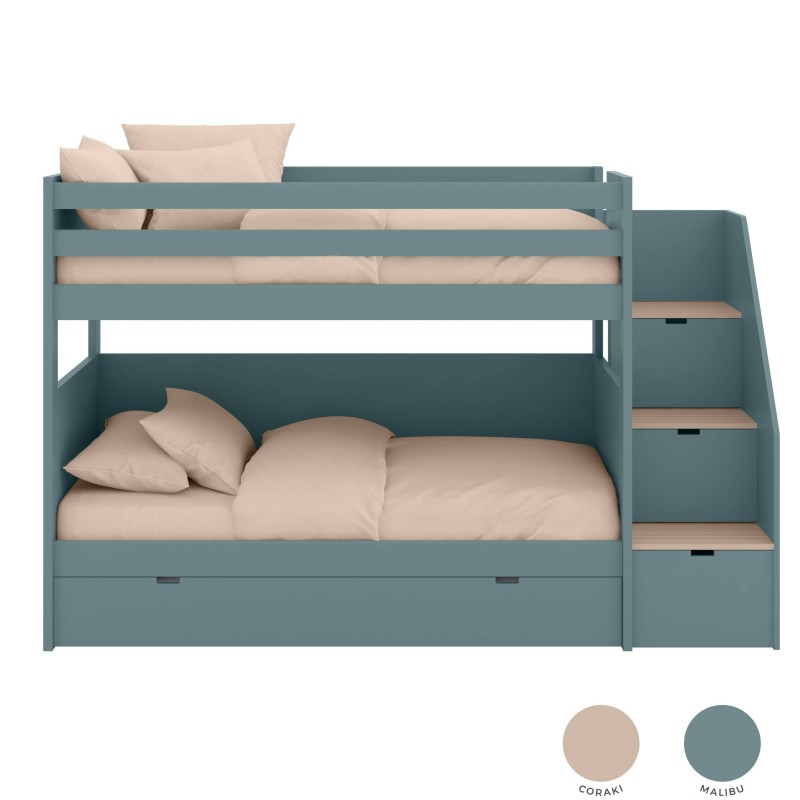 Lit Superposé avec Echelle Rangement et Matelas