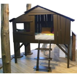 Lit enfant Cabane en bois avec escalier