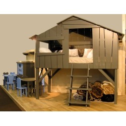 Lit enfant Cabane en bois avec escalier