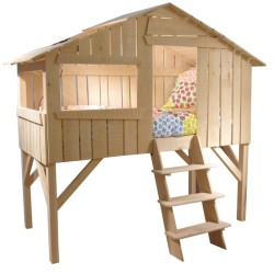 Lit enfant Cabane en bois avec escalier